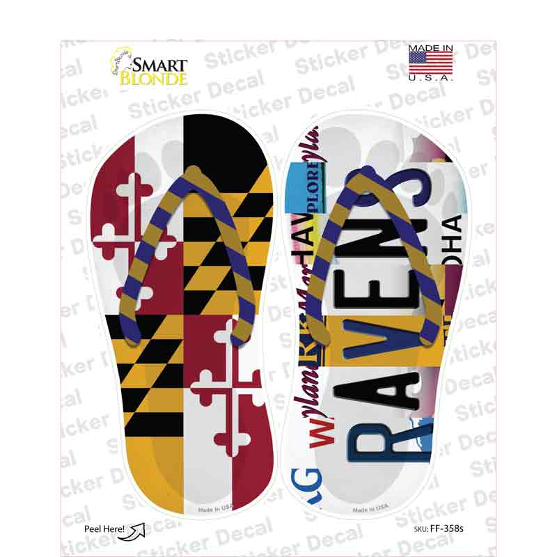 MD Flag|Ravens Strip Art Novelty Flip Flops Sticker Decal Small