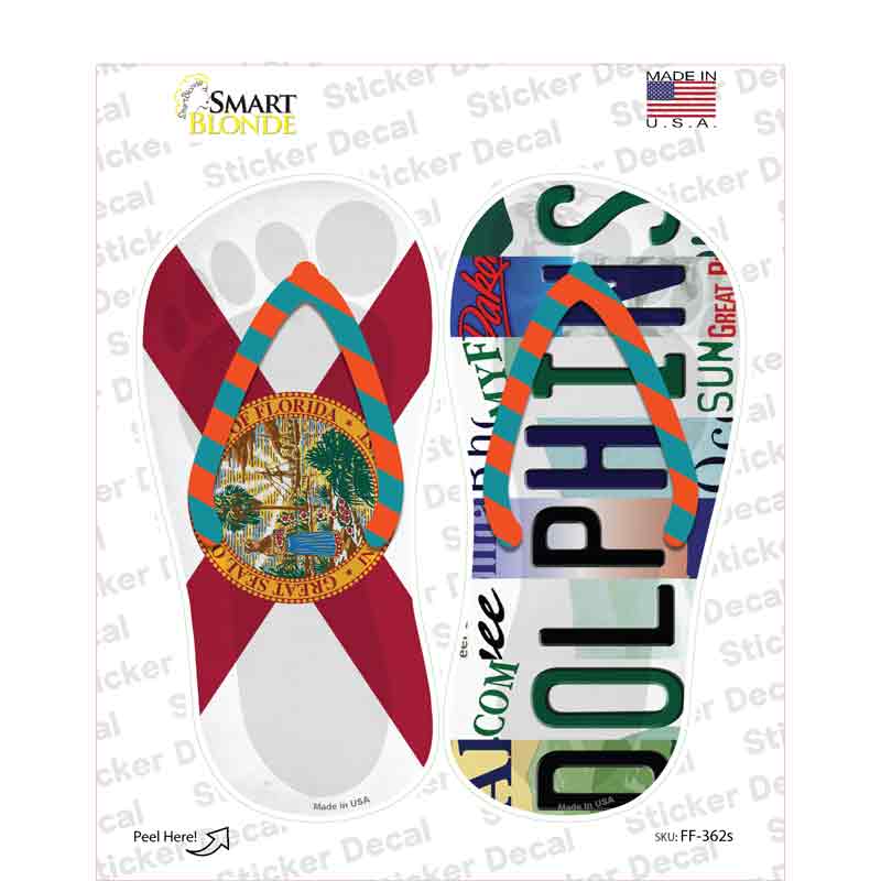 FL Flag|Dolphins Strip Art Novelty Flip Flops Sticker Decal Small