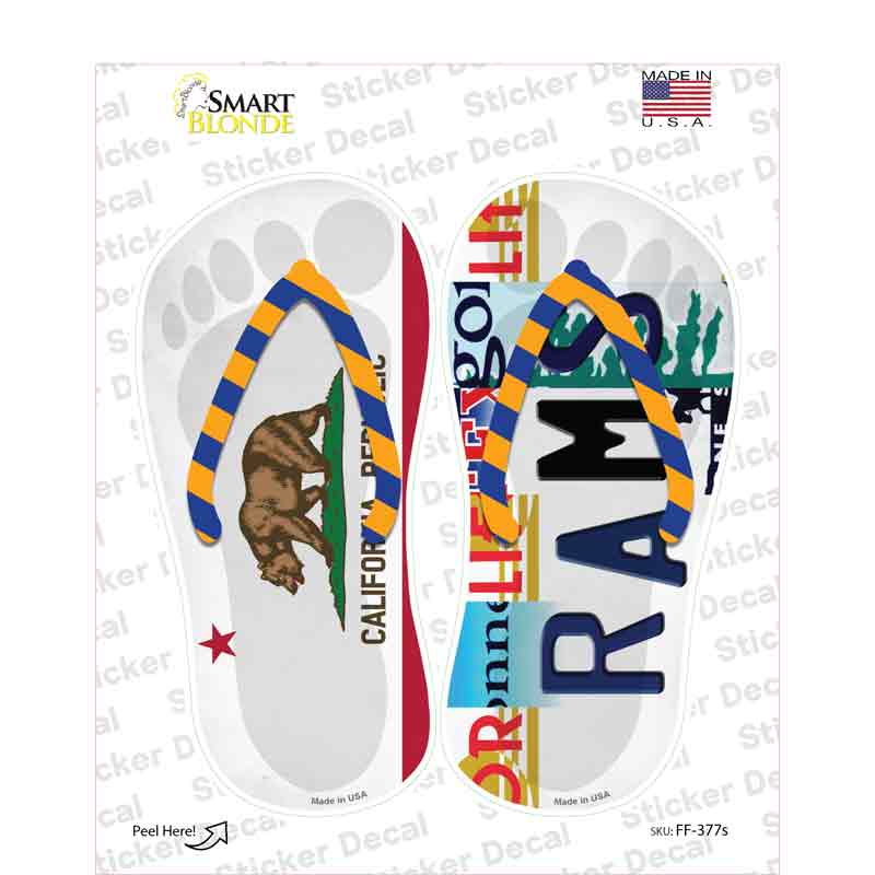 CA Flag|Rams Strip Art Novelty Flip Flops Sticker Decal Small