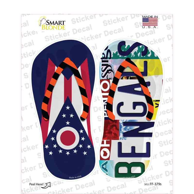 OH Flag|Bengals Strip Art Novelty Flip Flops Sticker Decal Small