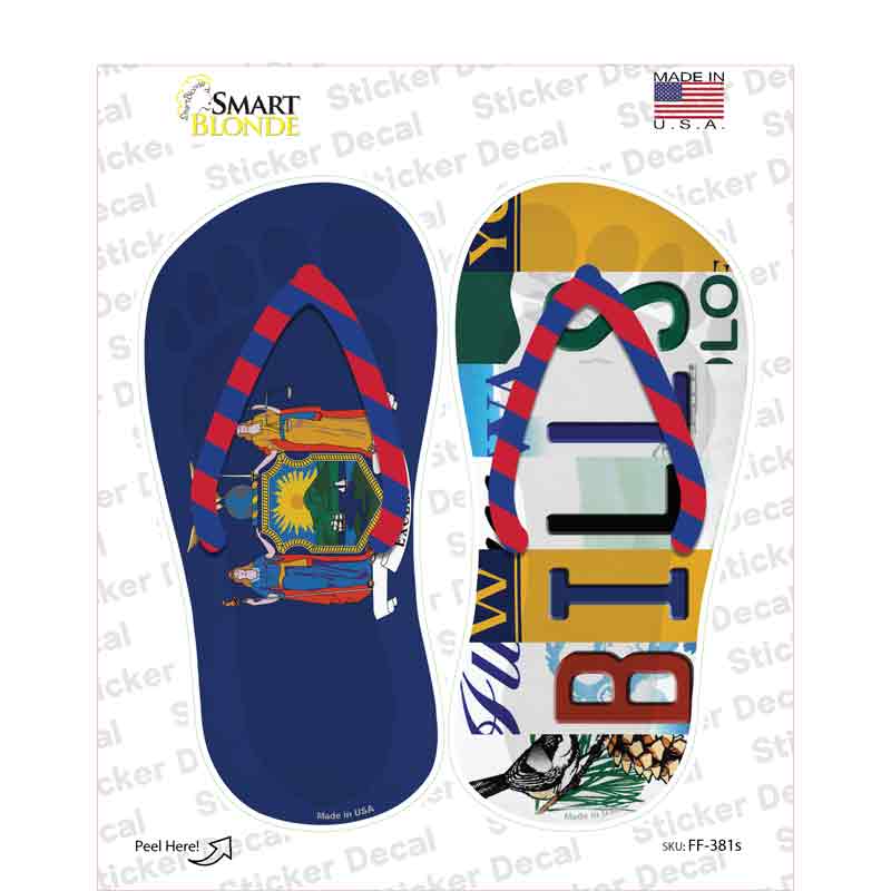 NY Flag|Bills Strip Art Novelty Flip Flops Sticker Decal Small