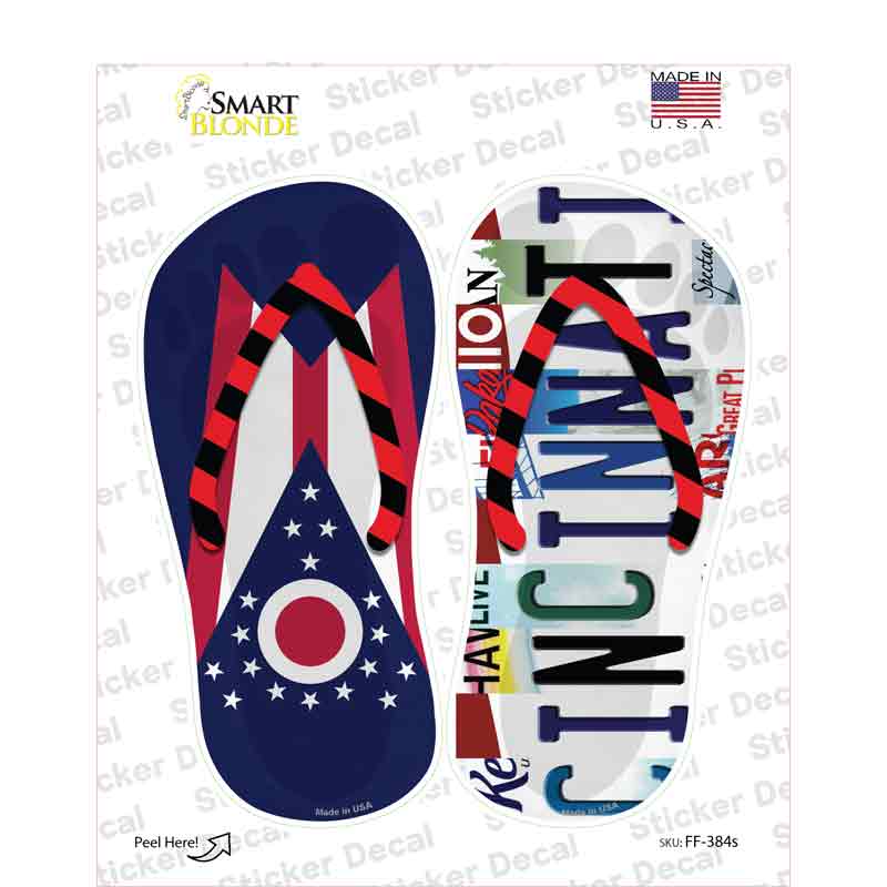 OH Flag|Cincinnati Strip Art Novelty Flip Flops Sticker Decal Small