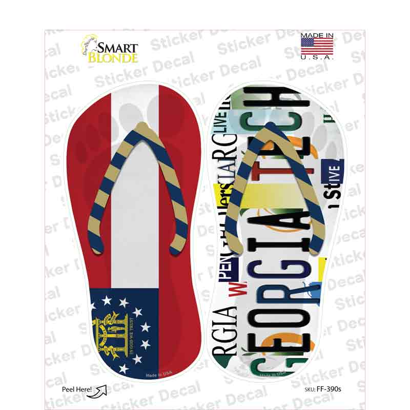 GA Flag|Georgia Tech Strip Art Novelty Flip Flops Sticker Decal Small