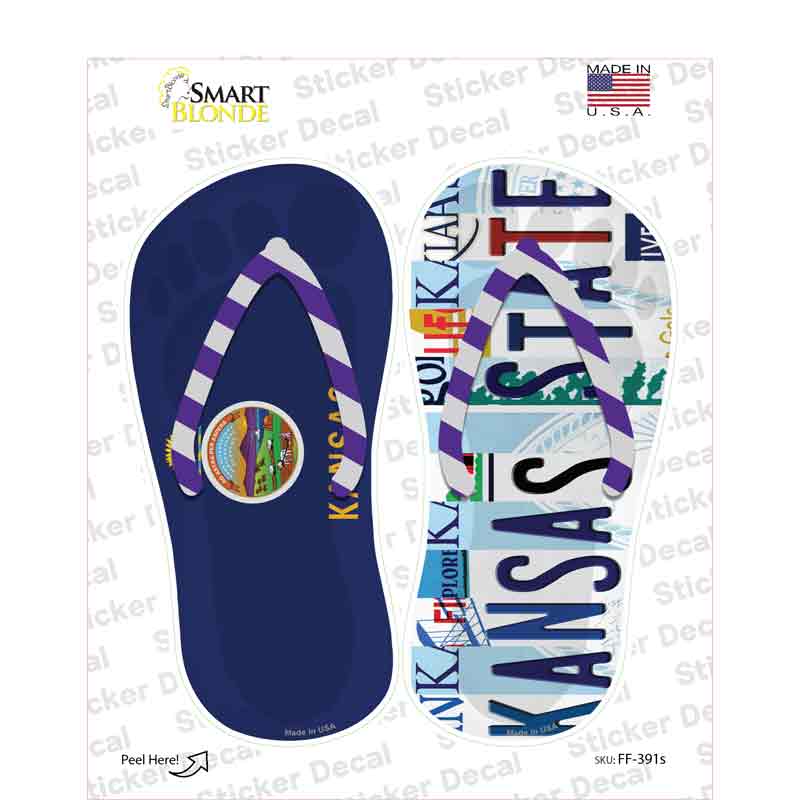 KS Flag|Kansas State Strip Art Novelty Flip Flops Sticker Decal Small