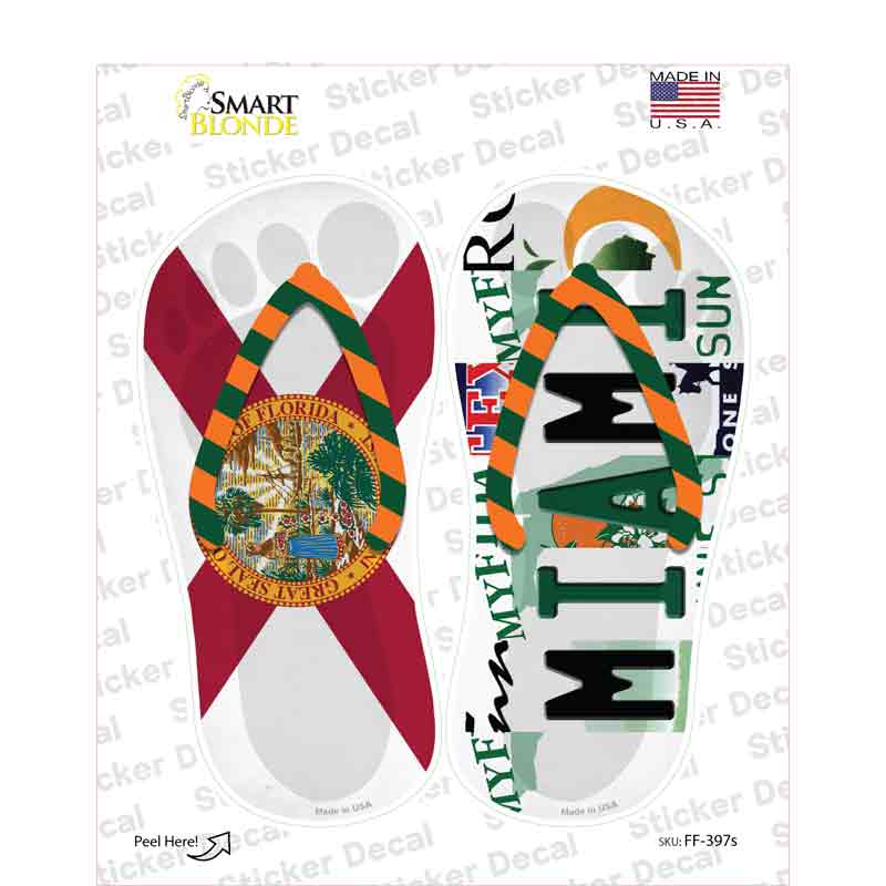 FL Flag|Miami Strip Art Novelty Flip Flops Sticker Decal Small