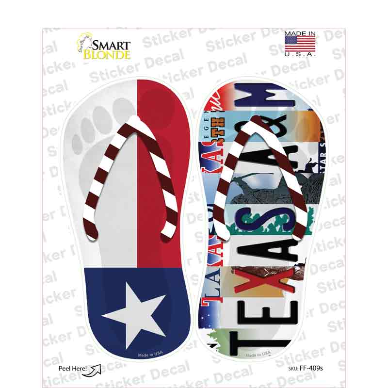 TX Flag|Texas A&M Strip Art Novelty Flip Flops Sticker Decal Small