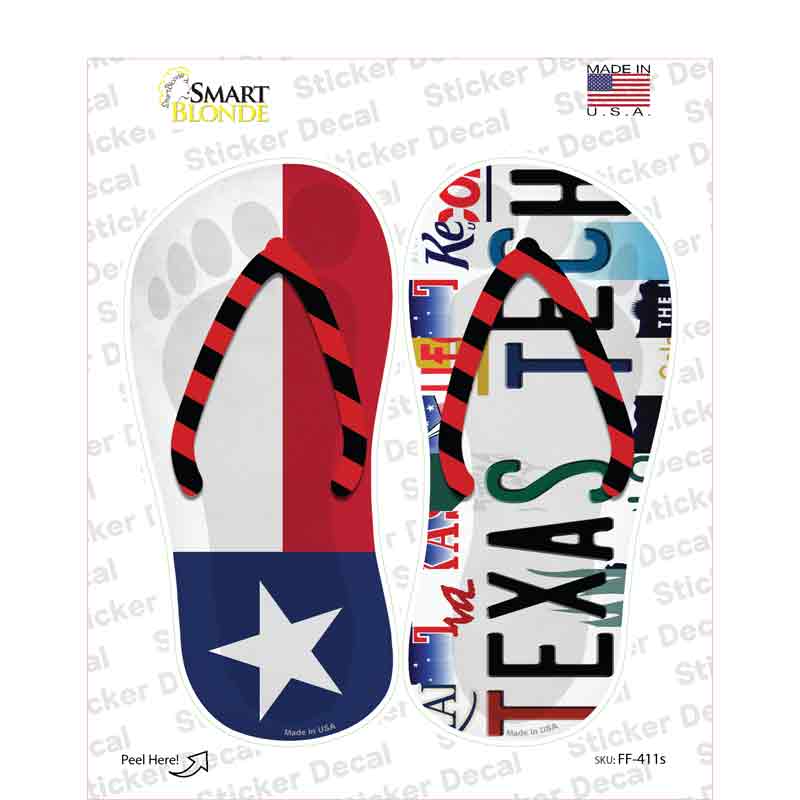 TX Flag|Texas Tech Strip Art Novelty Flip Flops Sticker Decal Small