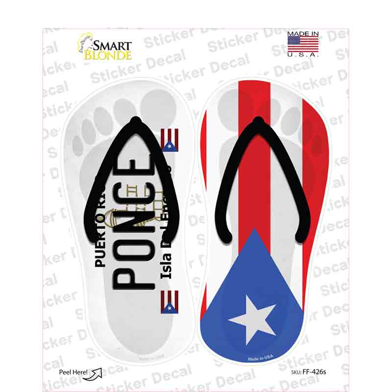 Ponce|PR Flag Novelty Flip Flops Sticker Decal Small