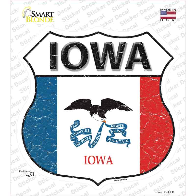 Iowa Flag Novelty Highway Shield Sticker Decal Small