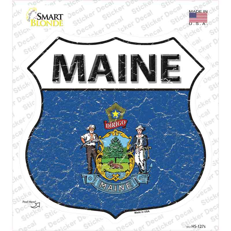 Maine Flag Novelty Highway Shield Sticker Decal Small