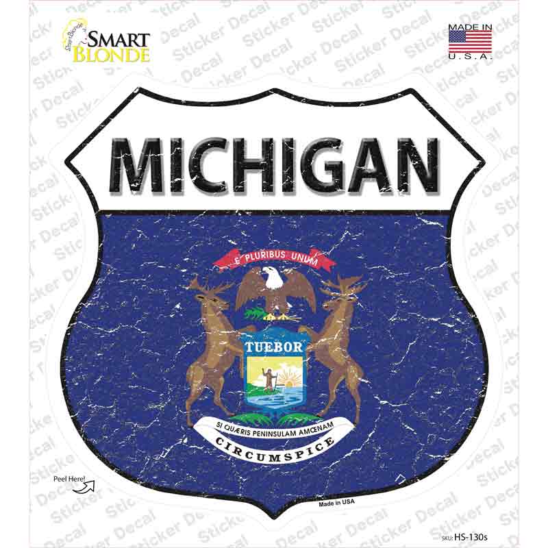 Michigan Flag Novelty Highway Shield Sticker Decal Small