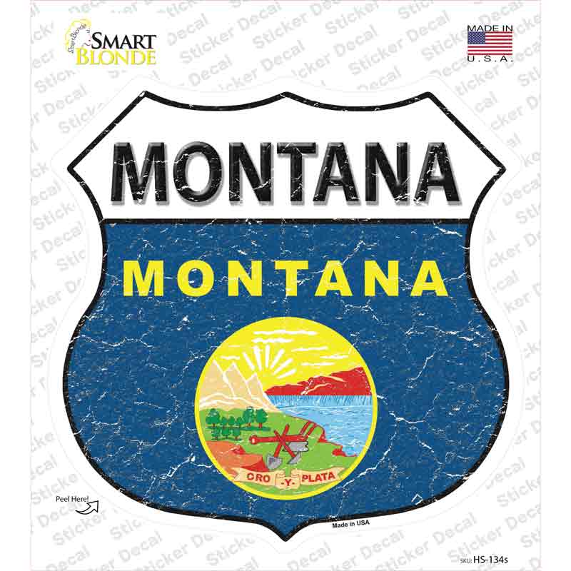 Montana Flag Novelty Highway Shield Sticker Decal Small