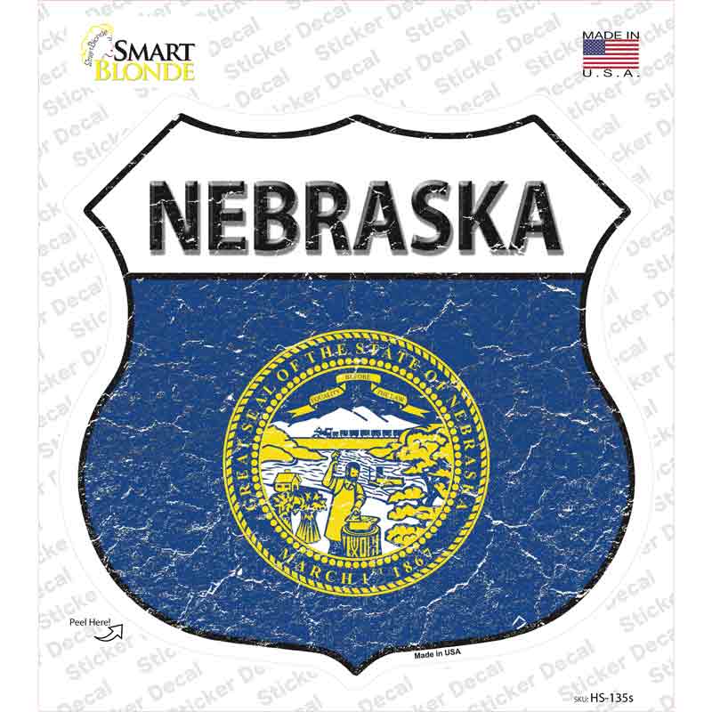 Nebraska Flag Novelty Highway Shield Sticker Decal Small