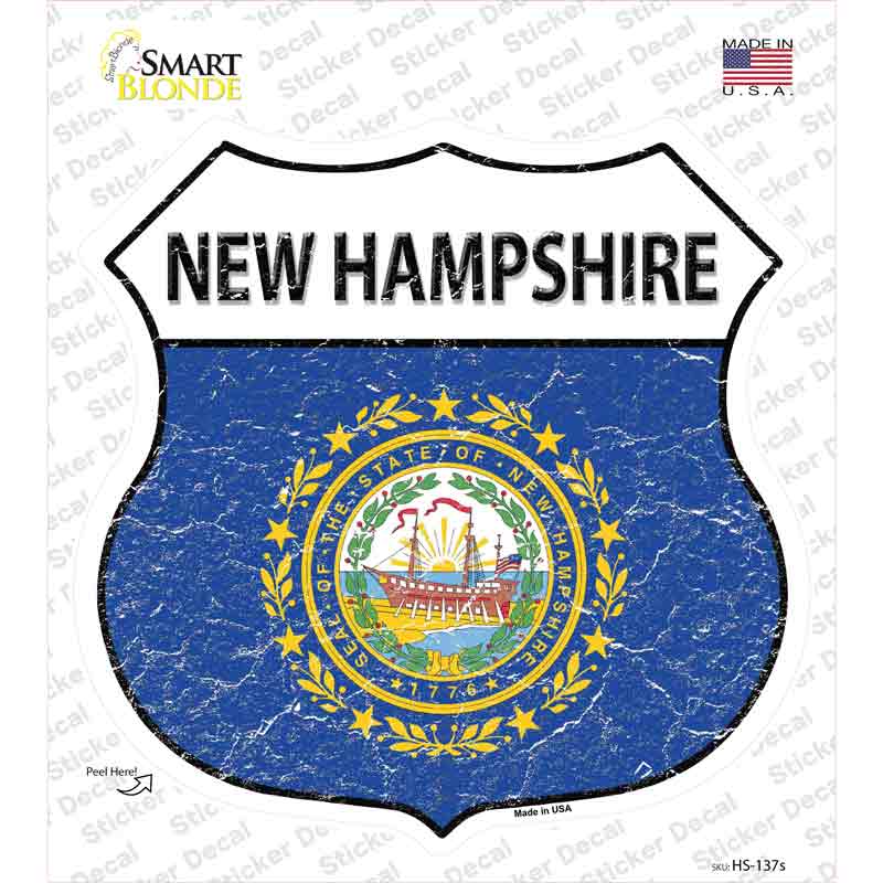 New Hampshire Flag Novelty Highway Shield Sticker Decal Small