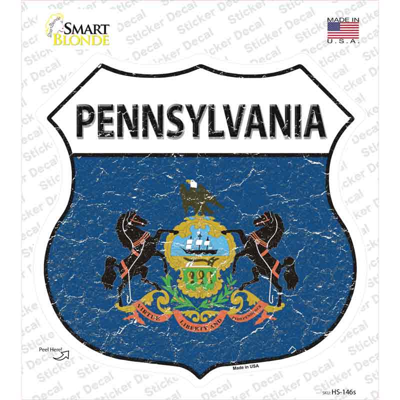 Pennsylvania Flag Novelty Highway Shield Sticker Decal Small