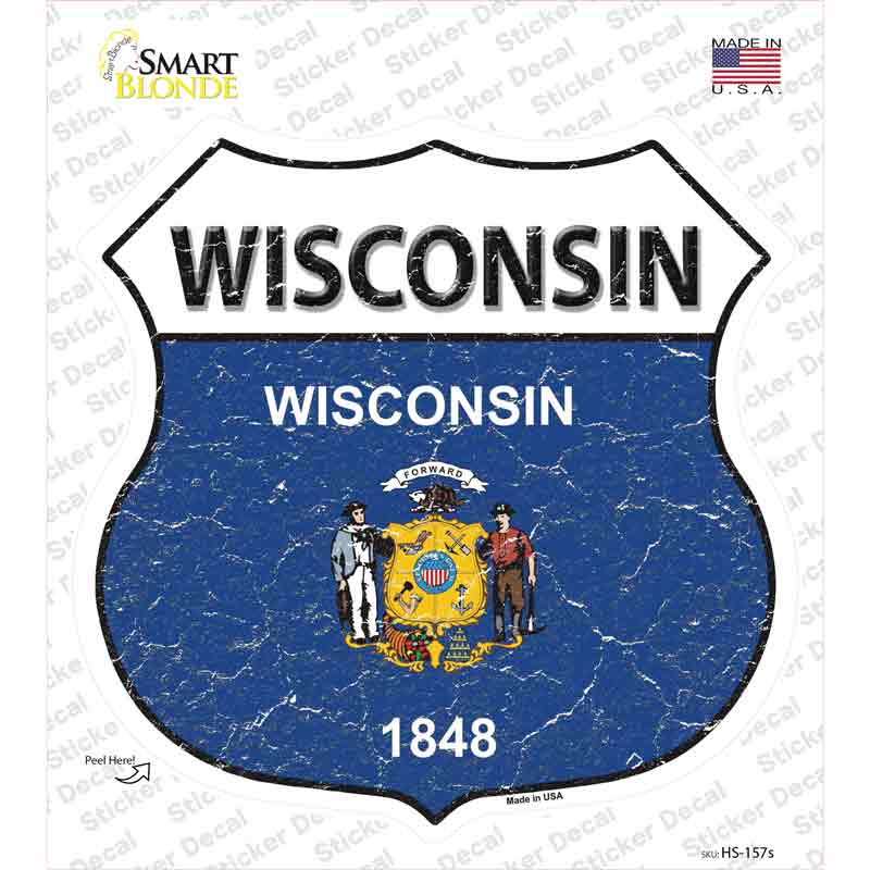 Wisconsin Flag Novelty Highway Shield Sticker Decal Small