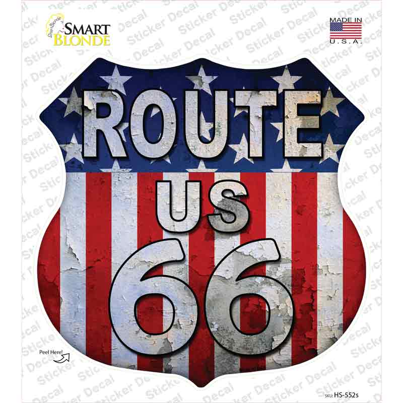 Route 66 Vertical American Flag Novelty Highway Shield Sticker Decal Small