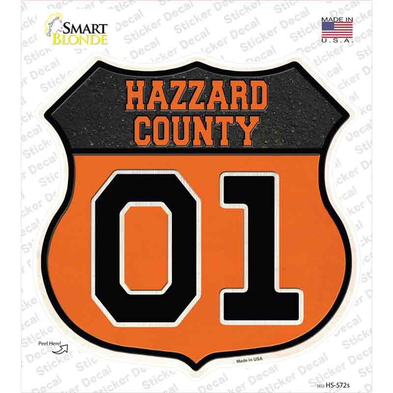 Hazzard 01 Orange Novelty Highway Shield Sticker Decal Small