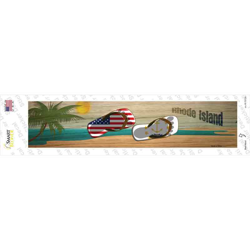 Rhode Island and US Flag Novelty Narrow Sticker Decal