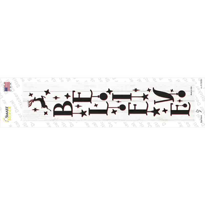 Believe Reindeer White Novelty Narrow Sticker Decal