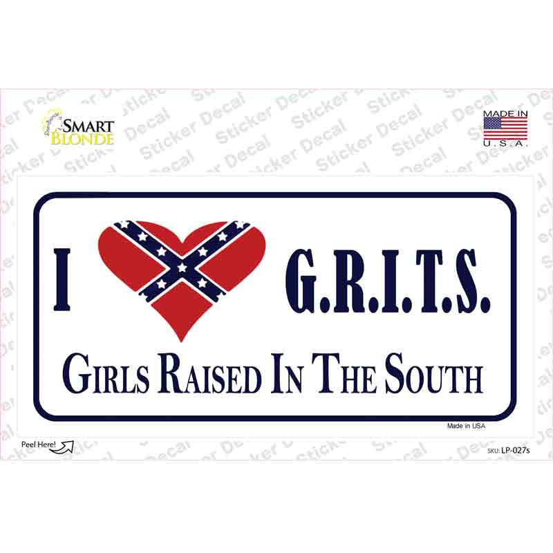 G.R.I.T.S. Confederate Flag Novelty Sticker Decal Small