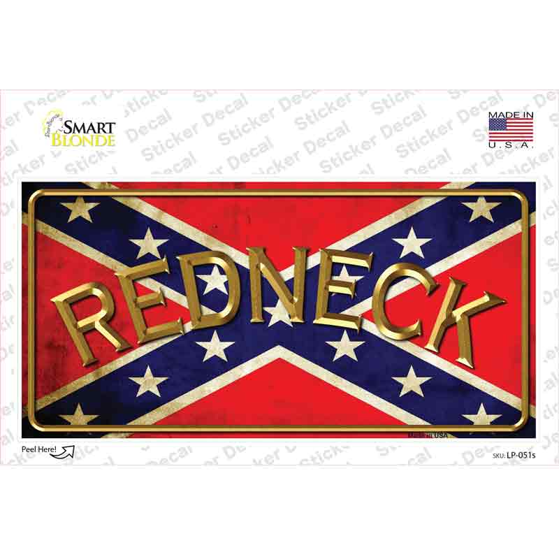 Gold Redneck Confederate Flag Novelty Sticker Decal Small