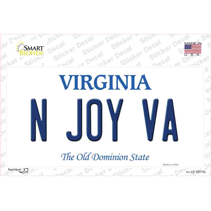 N Joy VA Virginia Novelty Sticker Decal Small