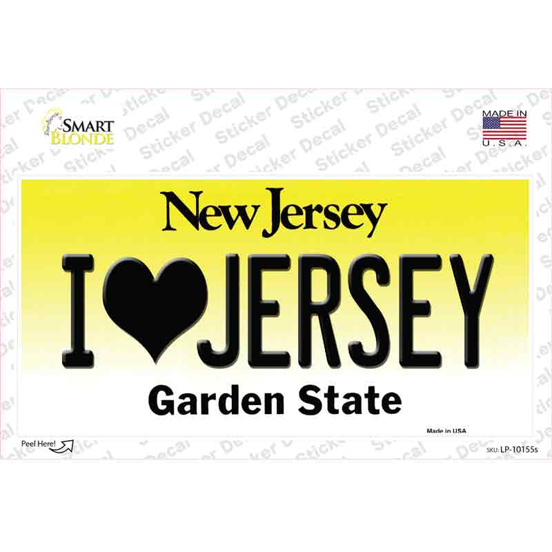 I Love Jersey New Jersey Novelty Sticker Decal