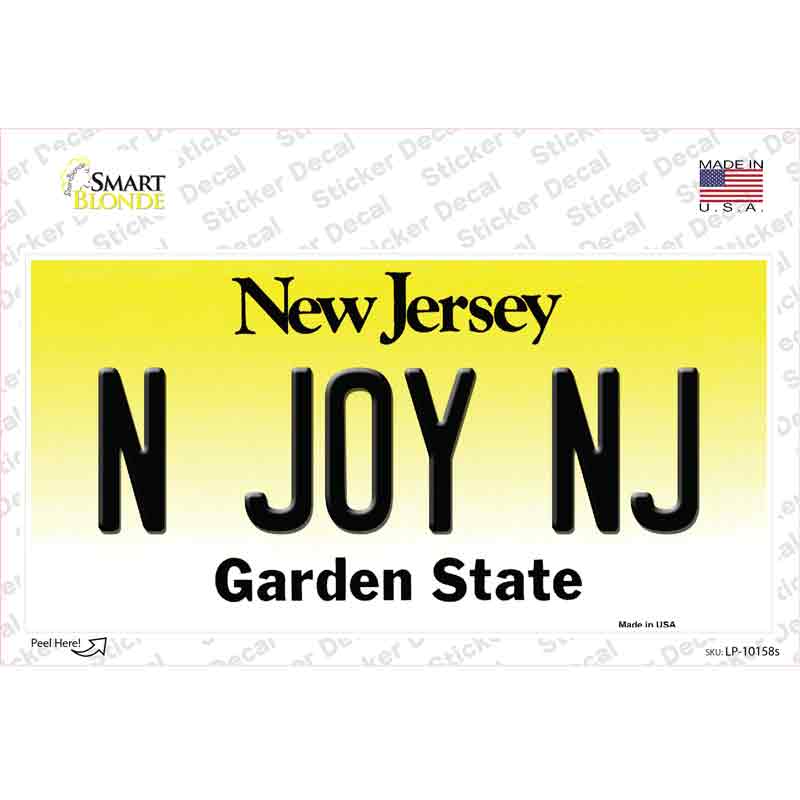 N Joy NJ New Jersey Novelty Sticker Decal Small