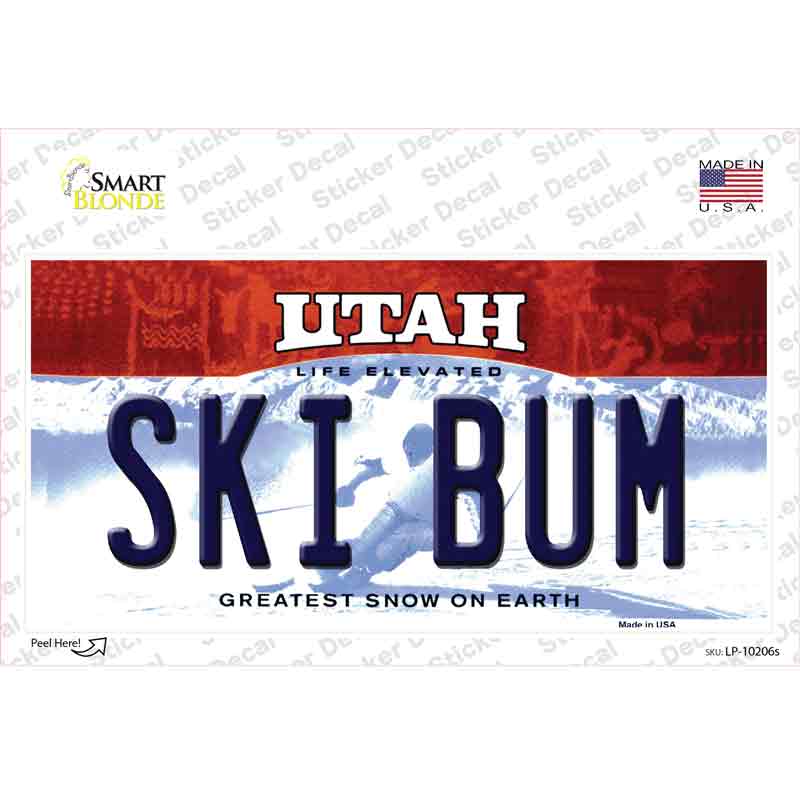 Ski Bum Utah Novelty Sticker Decal Small