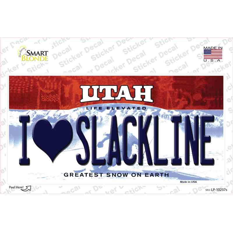 I Love Slackline Utah Novelty Sticker Decal Small