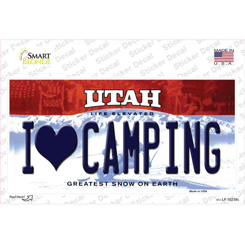 I Love Camping Utah Novelty Sticker Decal Small