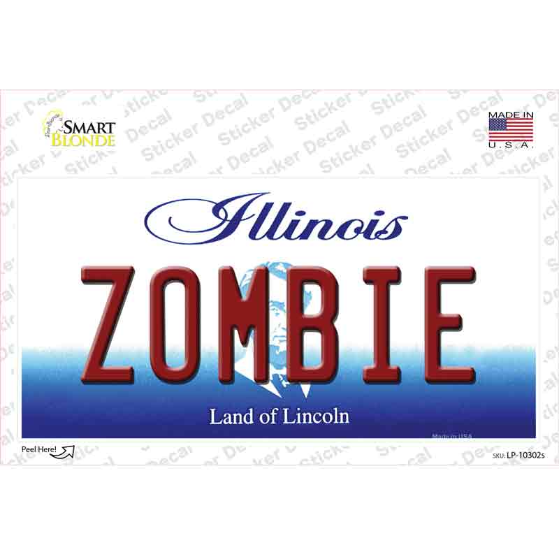 Zombie Illinois Novelty Sticker Decal Small