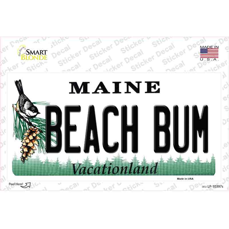 Beach Bum Maine Novelty Sticker Decal Small