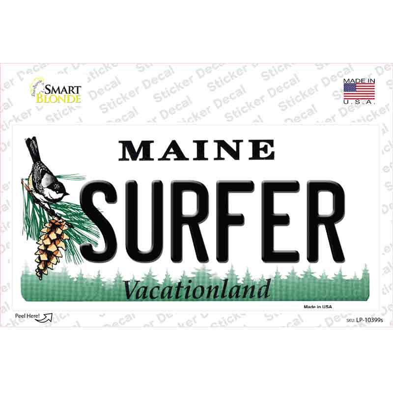 Surfer Maine Novelty Sticker Decal Small