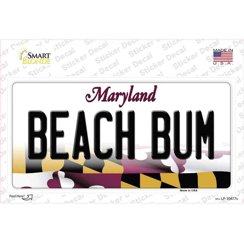 Beach Bum Maryland Novelty Sticker Decal Small