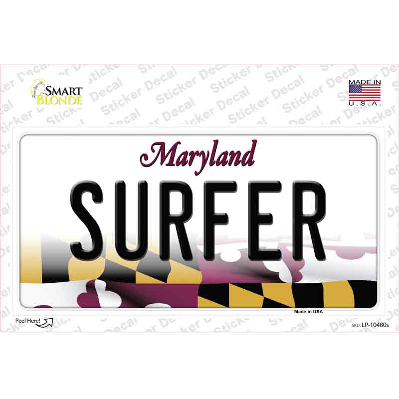 Surfer Maryland Novelty Sticker Decal Small