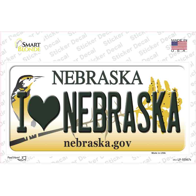 I Love Nebraska Novelty Sticker Decal Small