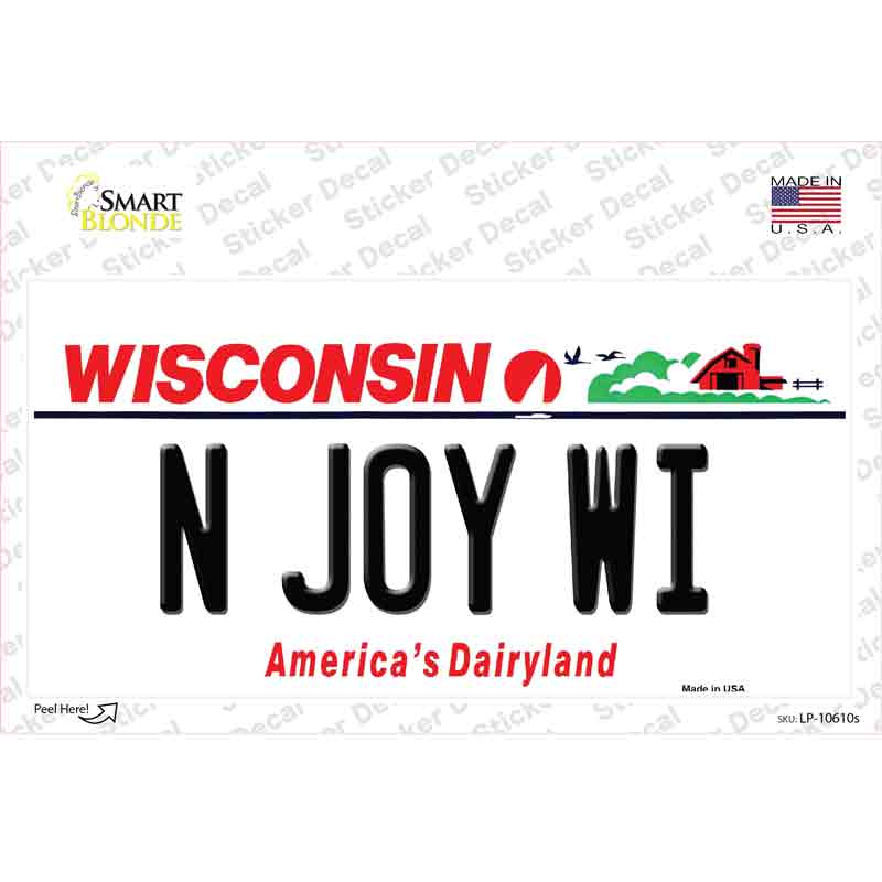 N Joy WI Wisconsin Novelty Sticker Decal Small