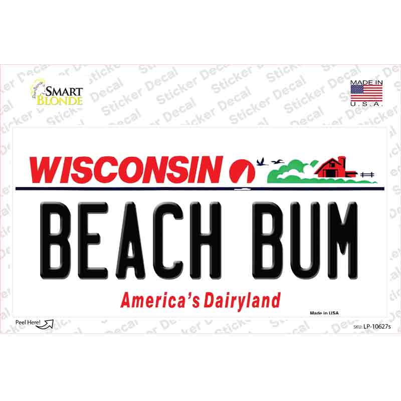 Beach Bum Wisconsin Novelty Sticker Decal Small