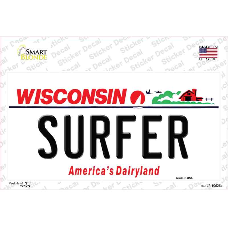 Surfer Wisconsin Novelty Sticker Decal Small