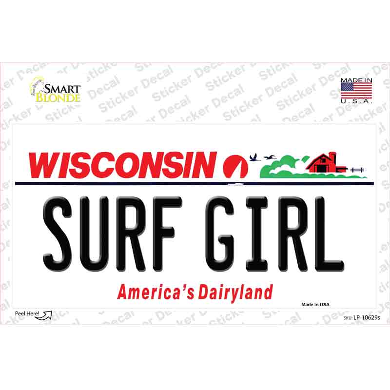 Surf Girl Wisconsin Novelty Sticker Decal Small