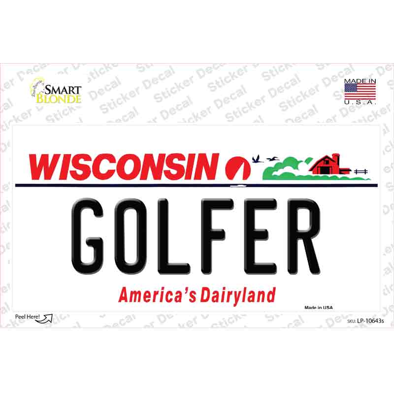 Golfer Wisconsin Novelty Sticker Decal Small