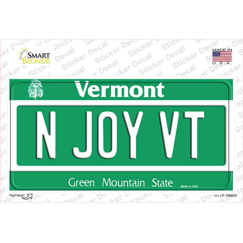 N Joy VT Vermont Novelty Sticker Decal Small