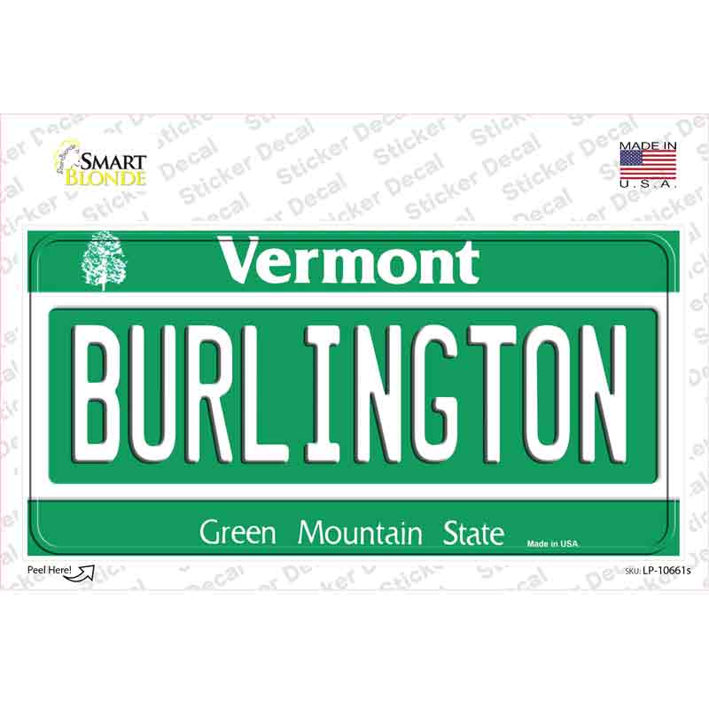 Burlington Vermont Novelty Sticker Decal Small