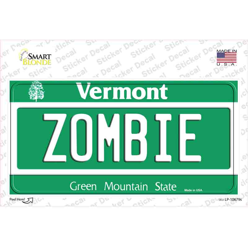 Zombie Vermont Novelty Sticker Decal Small