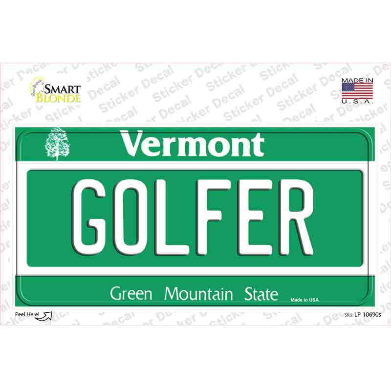 Golfer Vermont Novelty Sticker Decal Small