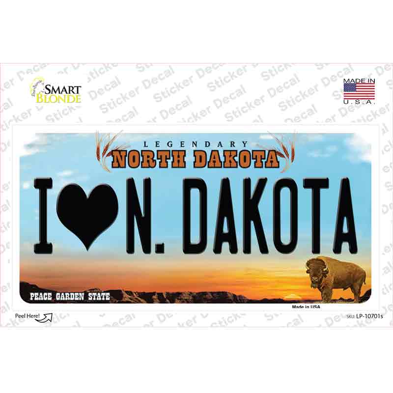 I Love North Dakota Novelty Sticker Decal Small