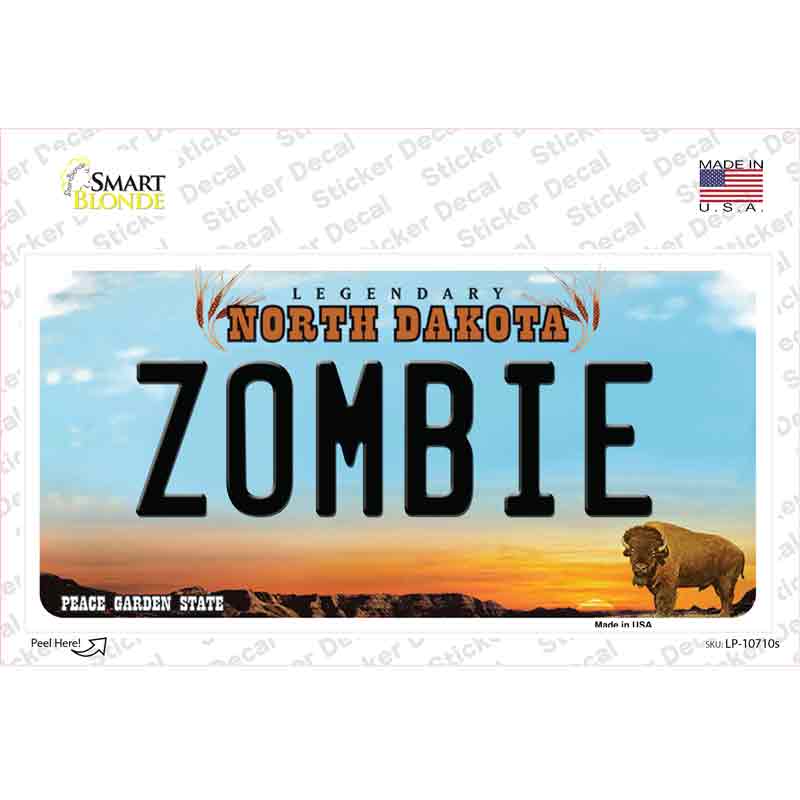 Zombie North Dakota Novelty Sticker Decal Small