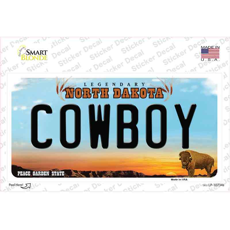 Cowboy North Dakota Novelty Sticker Decal Small